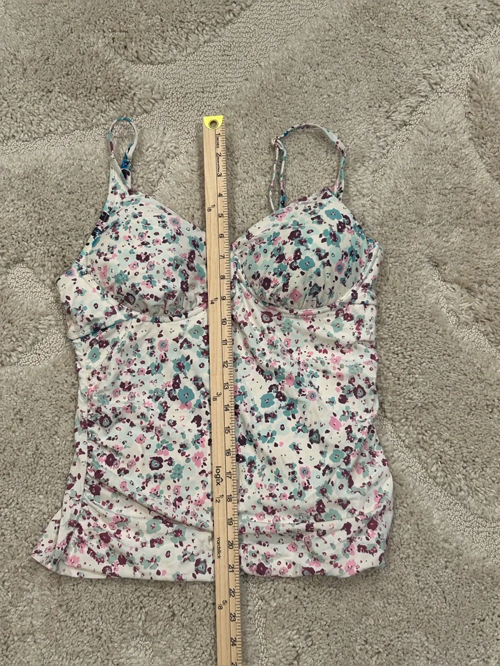 Anne Cole Floral Tankini Swim Top in White, Teal & Plum